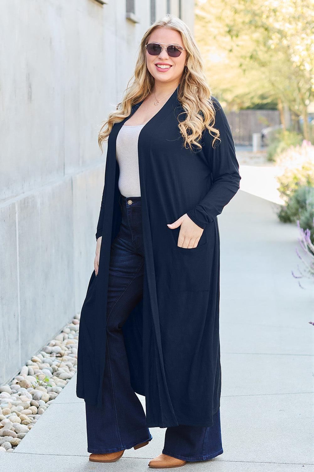Basic Bae Full Size Open Front Long Sleeve Cover Up - Immenzive