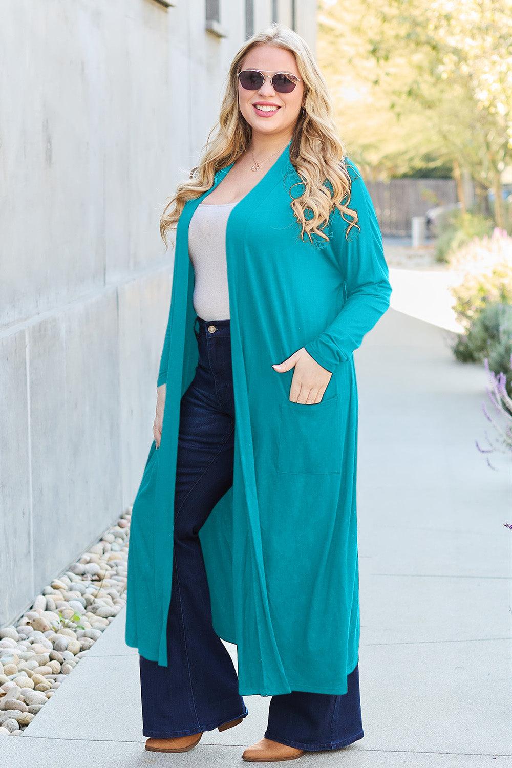 Basic Bae Full Size Open Front Long Sleeve Cover Up - Immenzive