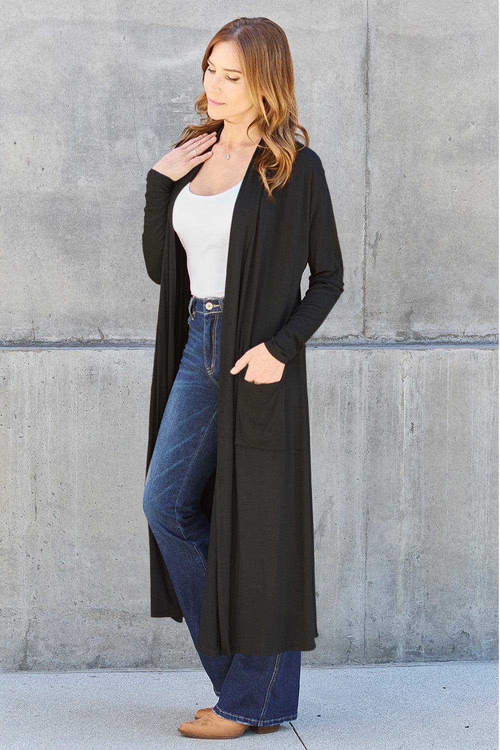 Basic Bae Full Size Open Front Long Sleeve Cover Up - Immenzive