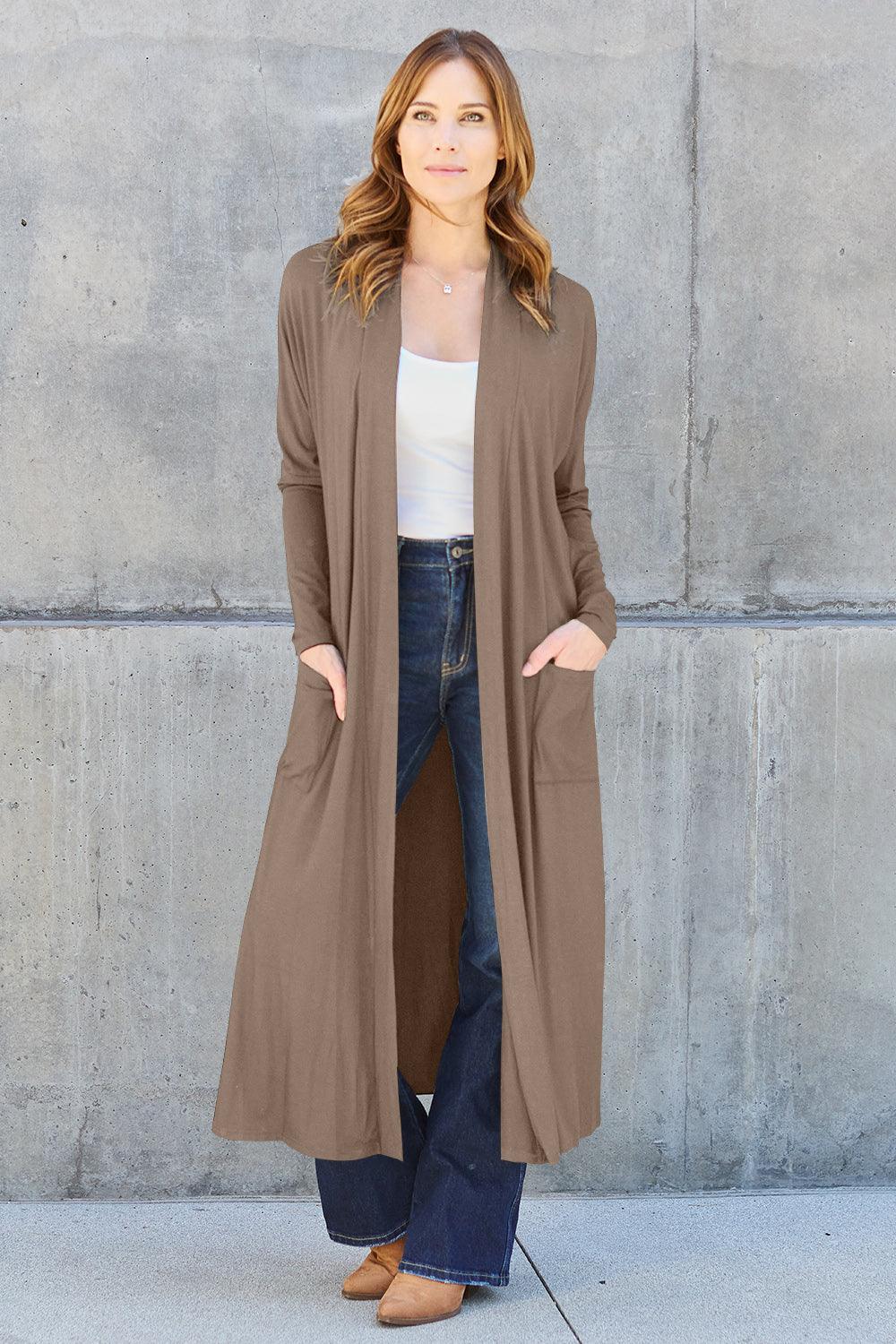 Basic Bae Full Size Open Front Long Sleeve Cover Up - Immenzive
