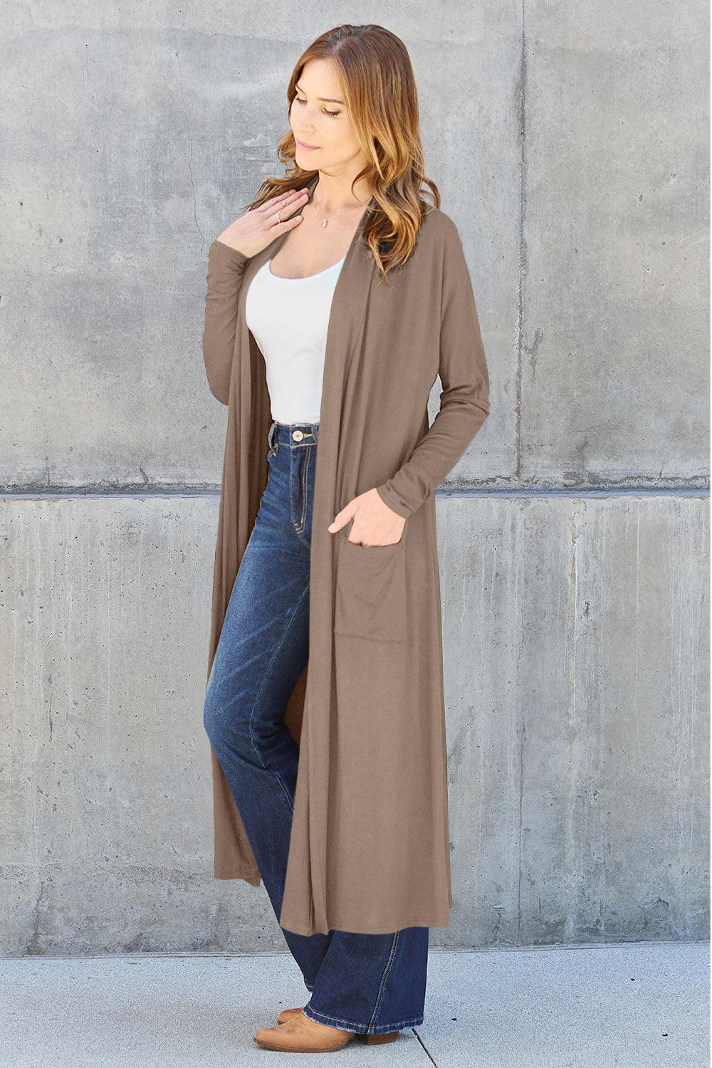 Basic Bae Full Size Open Front Long Sleeve Cover Up - Immenzive