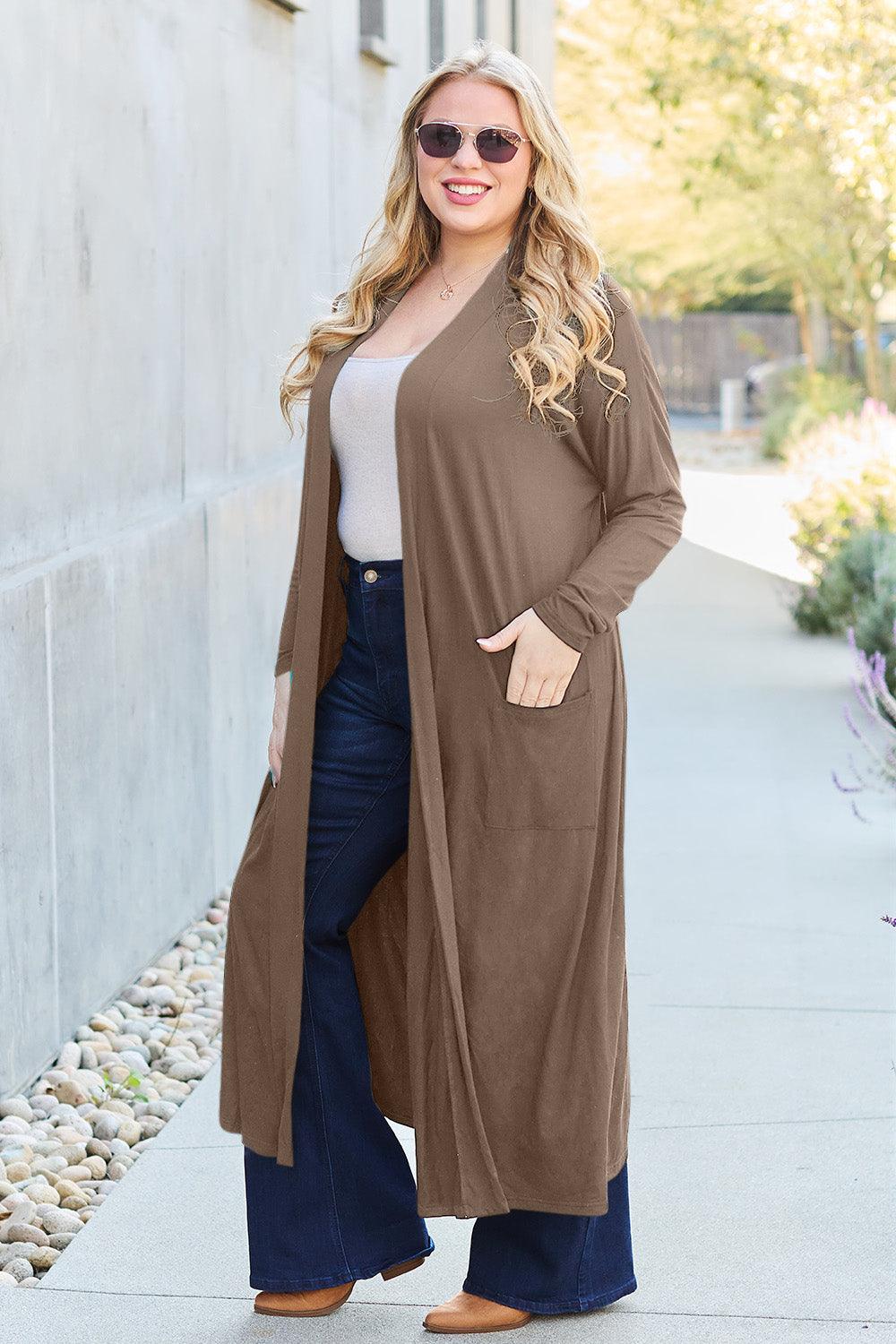 Basic Bae Full Size Open Front Long Sleeve Cover Up - Immenzive