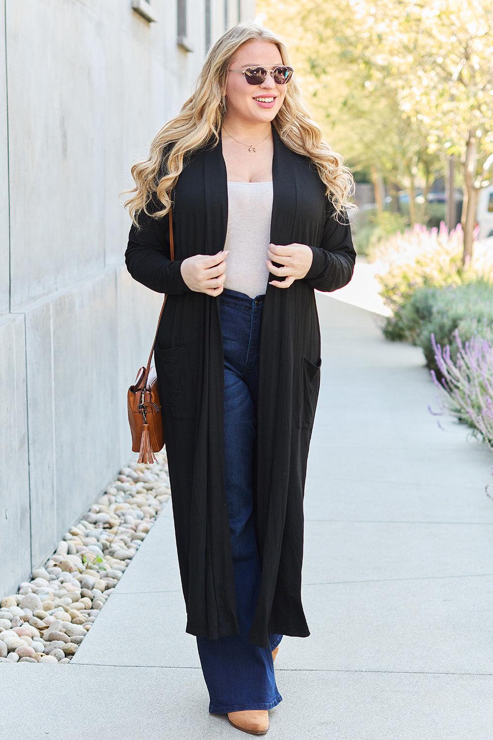 Basic Bae Full Size Open Front Long Sleeve Cover Up - Immenzive