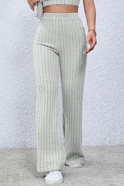 Basic Bae Full Size Ribbed High Waist Flare Pants - Immenzive
