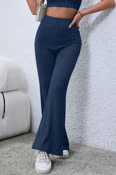 Basic Bae Full Size Ribbed High Waist Flare Pants - Immenzive