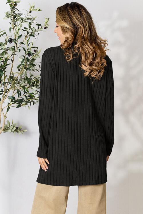 Basic Bae Full Size Ribbed Open Front Cardigan with Pockets - Immenzive