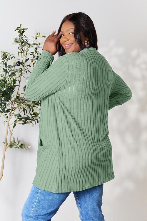 Basic Bae Full Size Ribbed Open Front Cardigan with Pockets - Immenzive