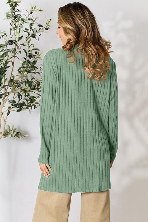 Basic Bae Full Size Ribbed Open Front Cardigan with Pockets - Immenzive