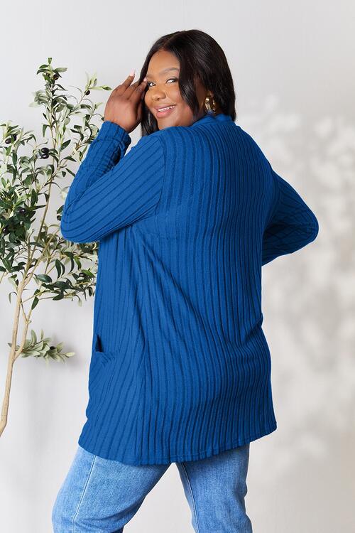 Basic Bae Full Size Ribbed Open Front Cardigan with Pockets - Immenzive