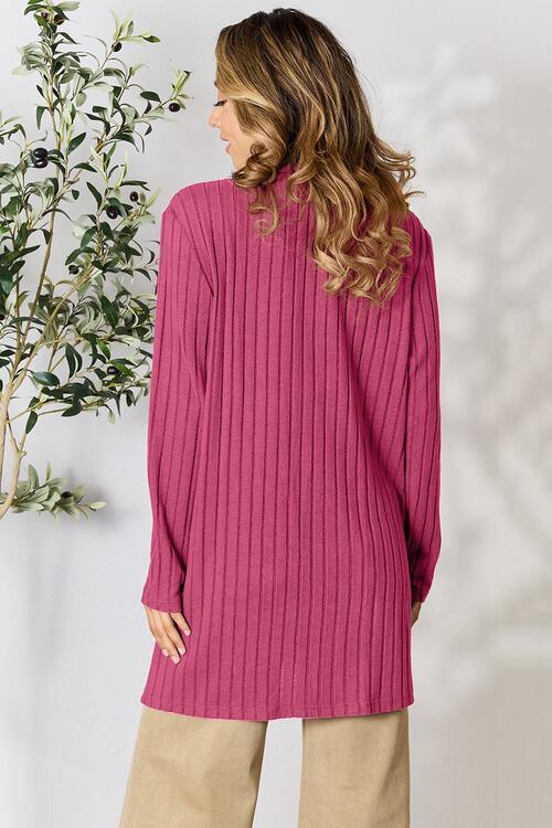 Basic Bae Full Size Ribbed Open Front Cardigan with Pockets - Immenzive