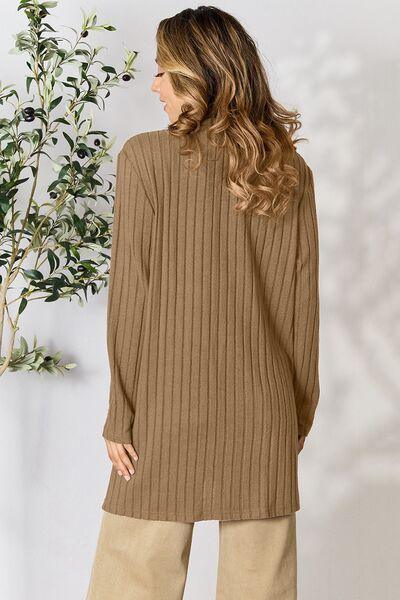 Basic Bae Full Size Ribbed Open Front Cardigan with Pockets - Immenzive