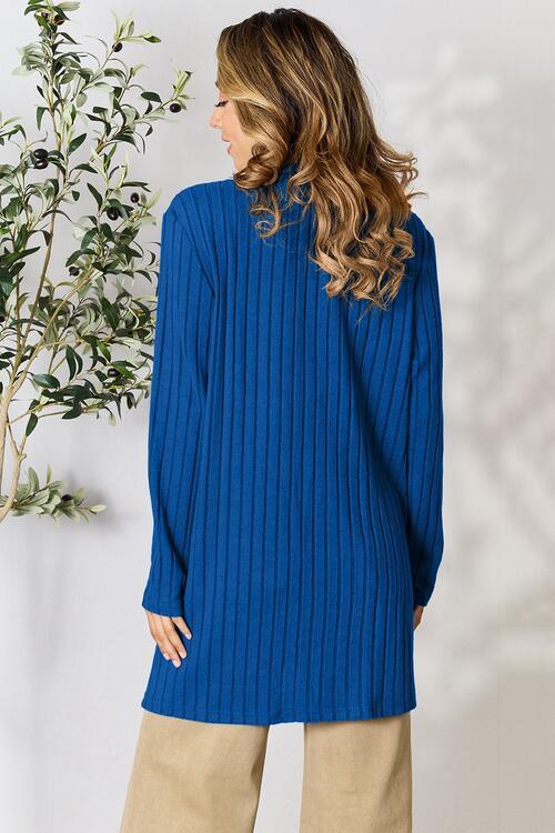 Basic Bae Full Size Ribbed Open Front Cardigan with Pockets - Immenzive