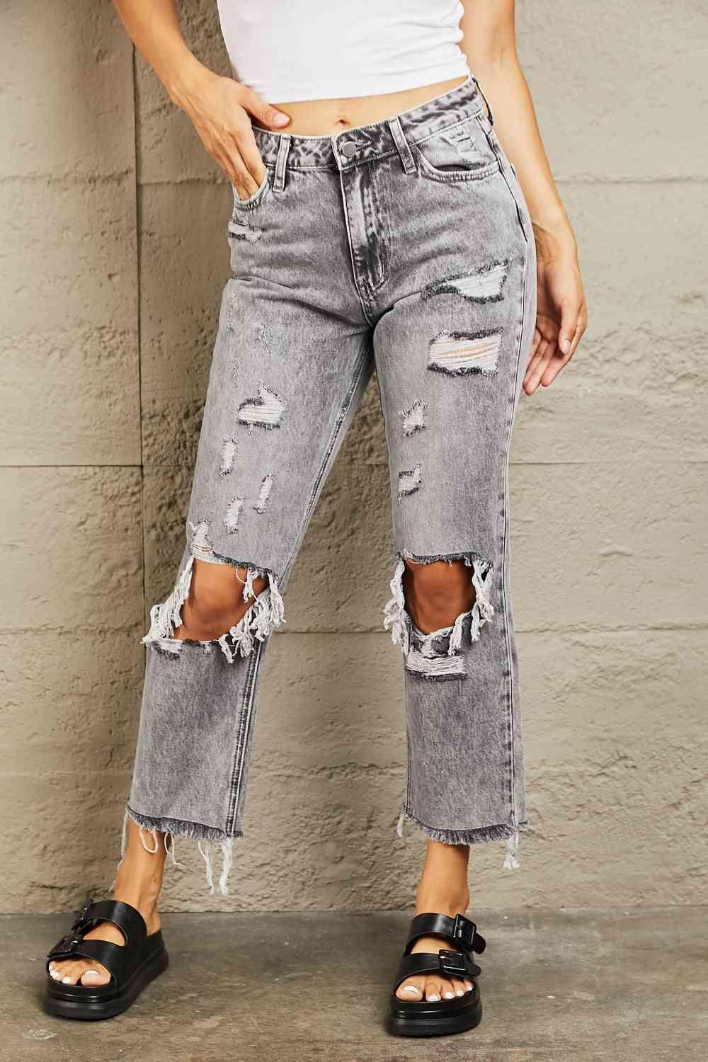 BAYEAS Acid Wash Distressed Straight Jeans - Immenzive