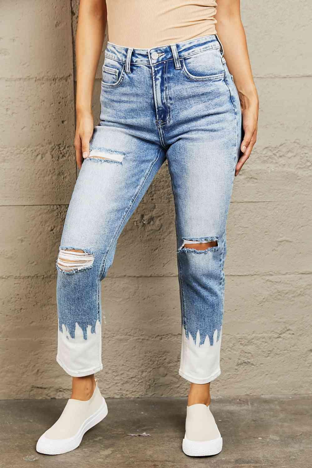 BAYEAS High Waisted Distressed Painted Cropped Skinny Jeans - Immenzive