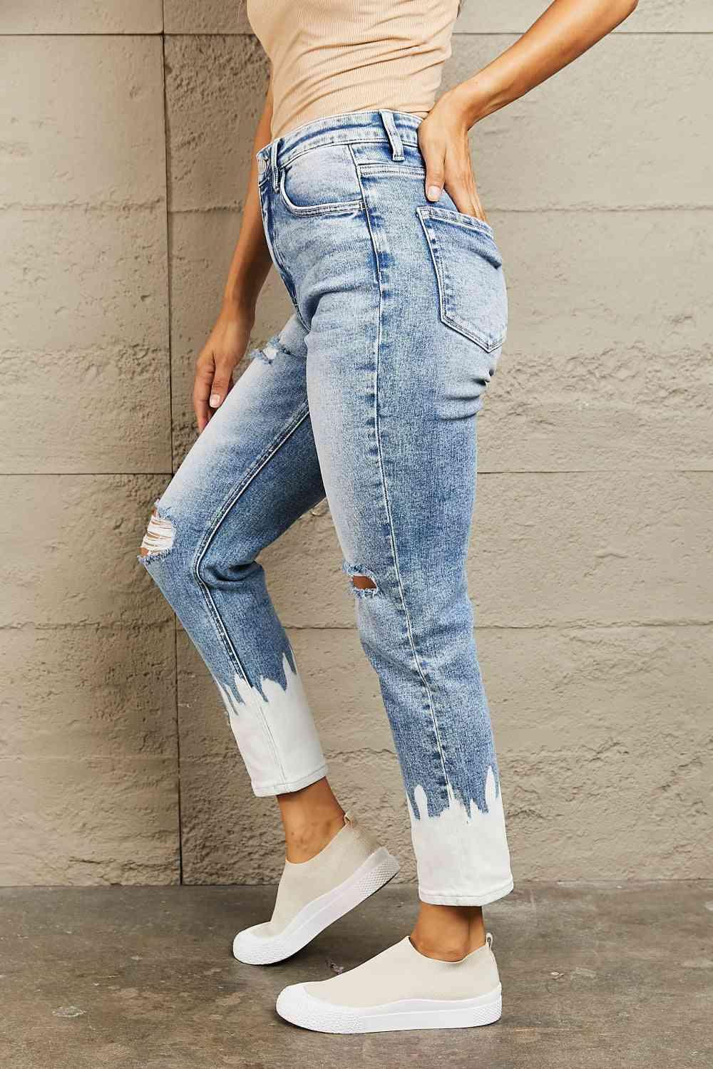 BAYEAS High Waisted Distressed Painted Cropped Skinny Jeans - Immenzive