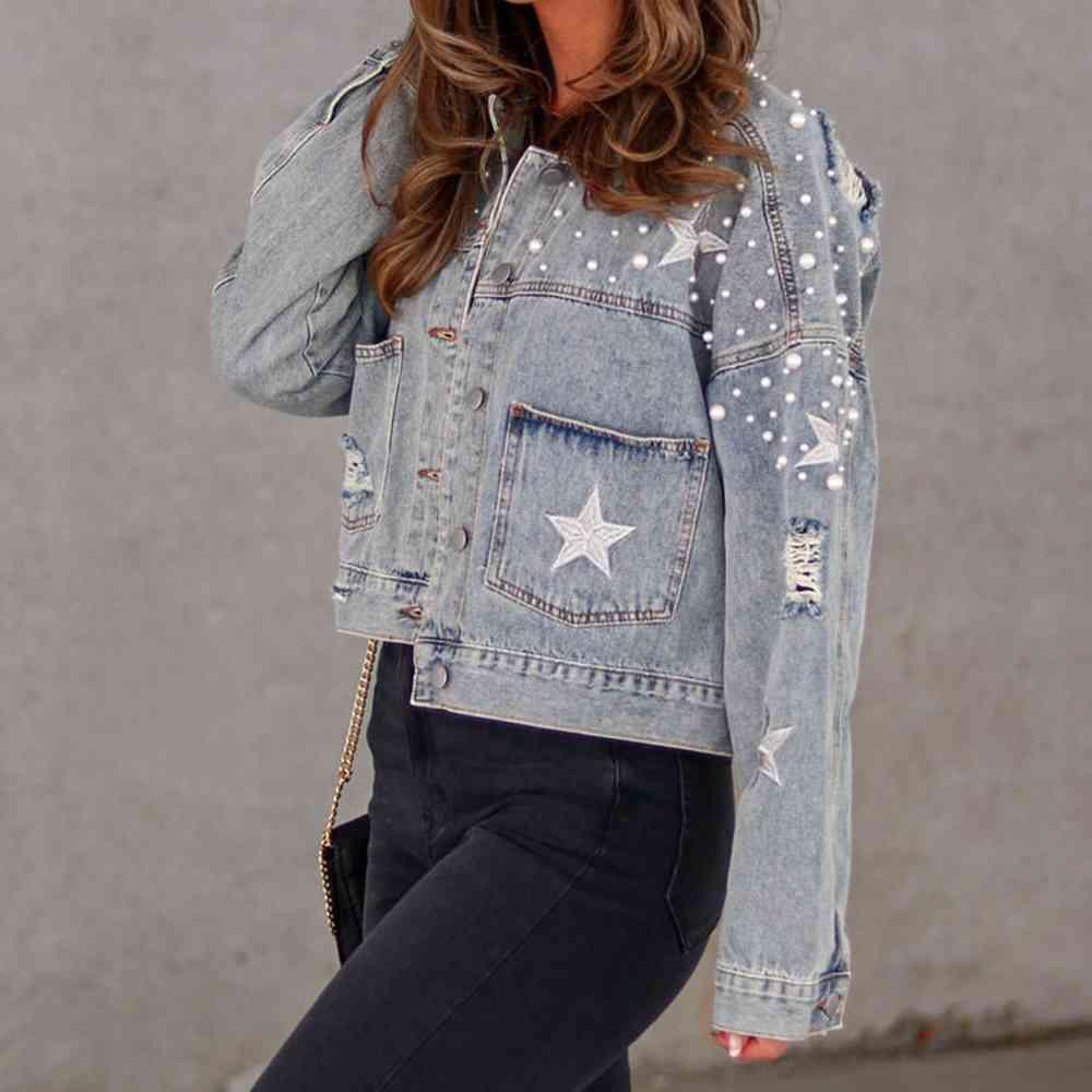 Bead Detail Denim Jacket - Immenzive