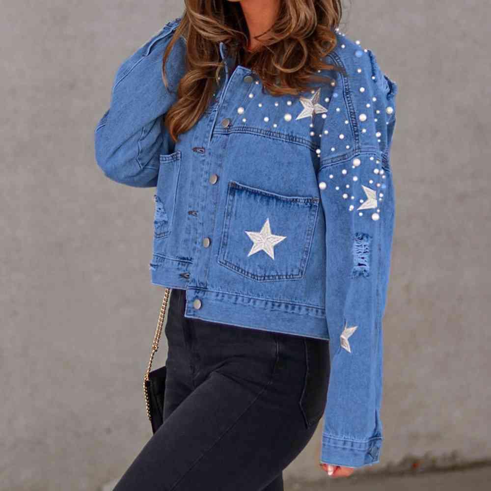 Bead Detail Denim Jacket - Immenzive