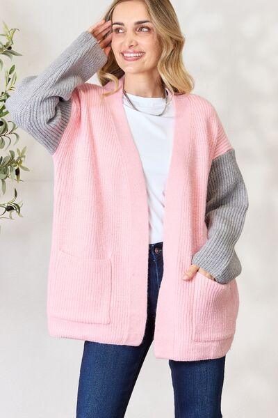 BiBi Contrast Open Front Cardigan with Pockets - Immenzive