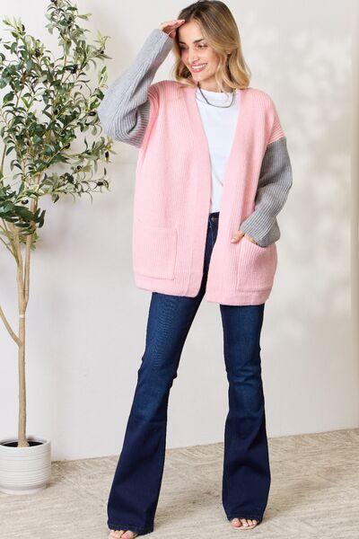 BiBi Contrast Open Front Cardigan with Pockets - Immenzive