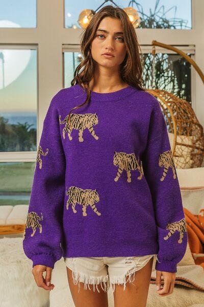 BiBi Tiger Pattern Long Sleeve Sweater - Immenzive