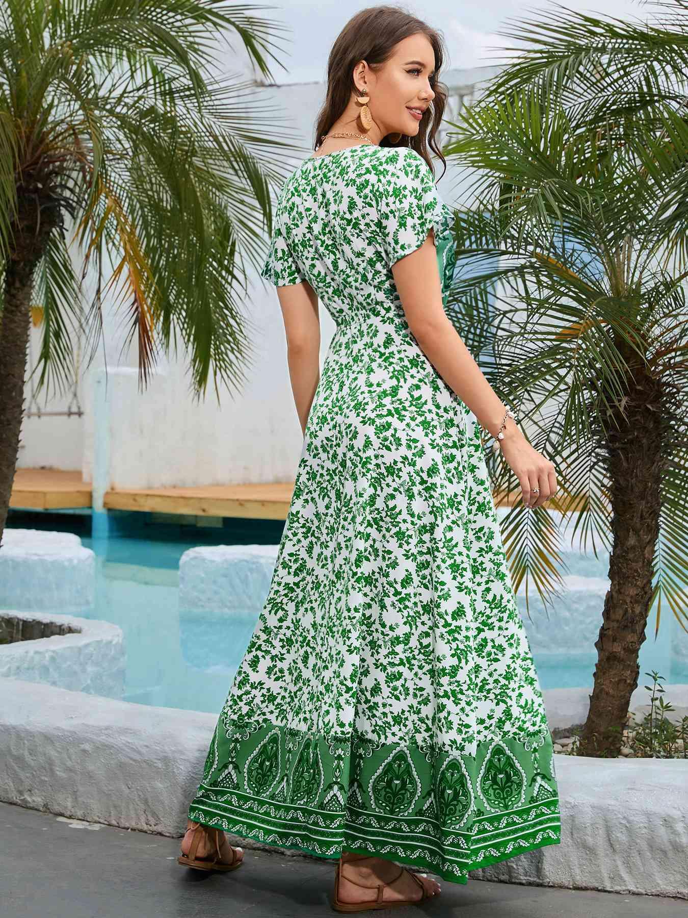 Bohemian Surplice Neck Split Maxi Dress - Immenzive