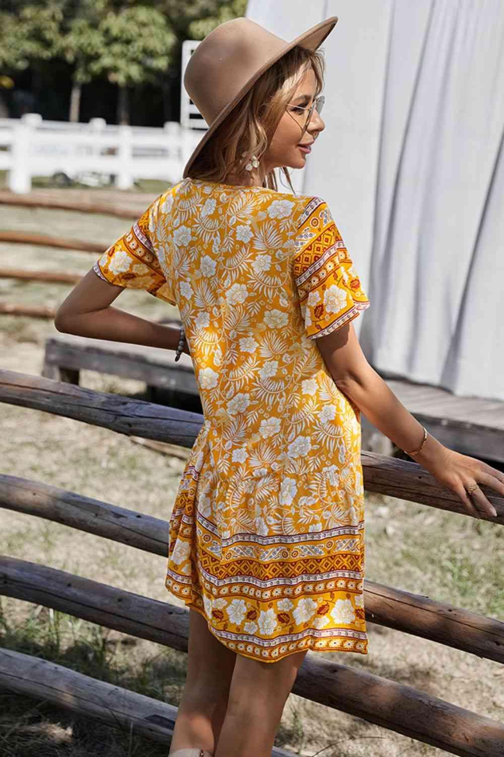 Bohemian V-Neck Short Sleeve Dress - Immenzive