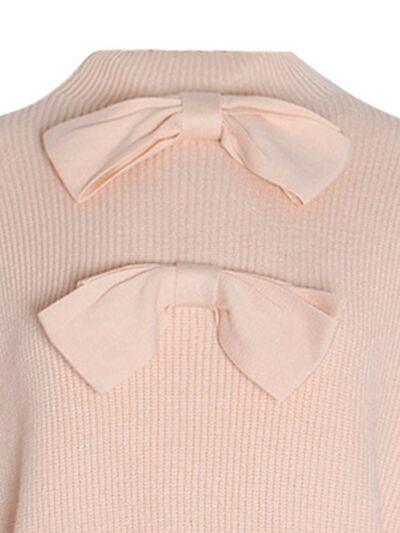 Bow Mock Neck Lantern Sleeve Sweater - Immenzive