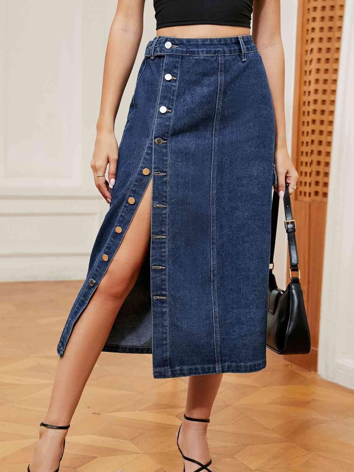 Button Down Denim Skirt - Immenzive