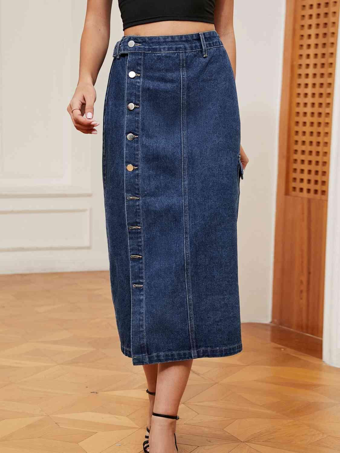 Button Down Denim Skirt - Immenzive