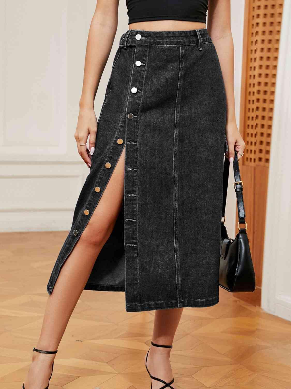 Button Down Denim Skirt - Immenzive