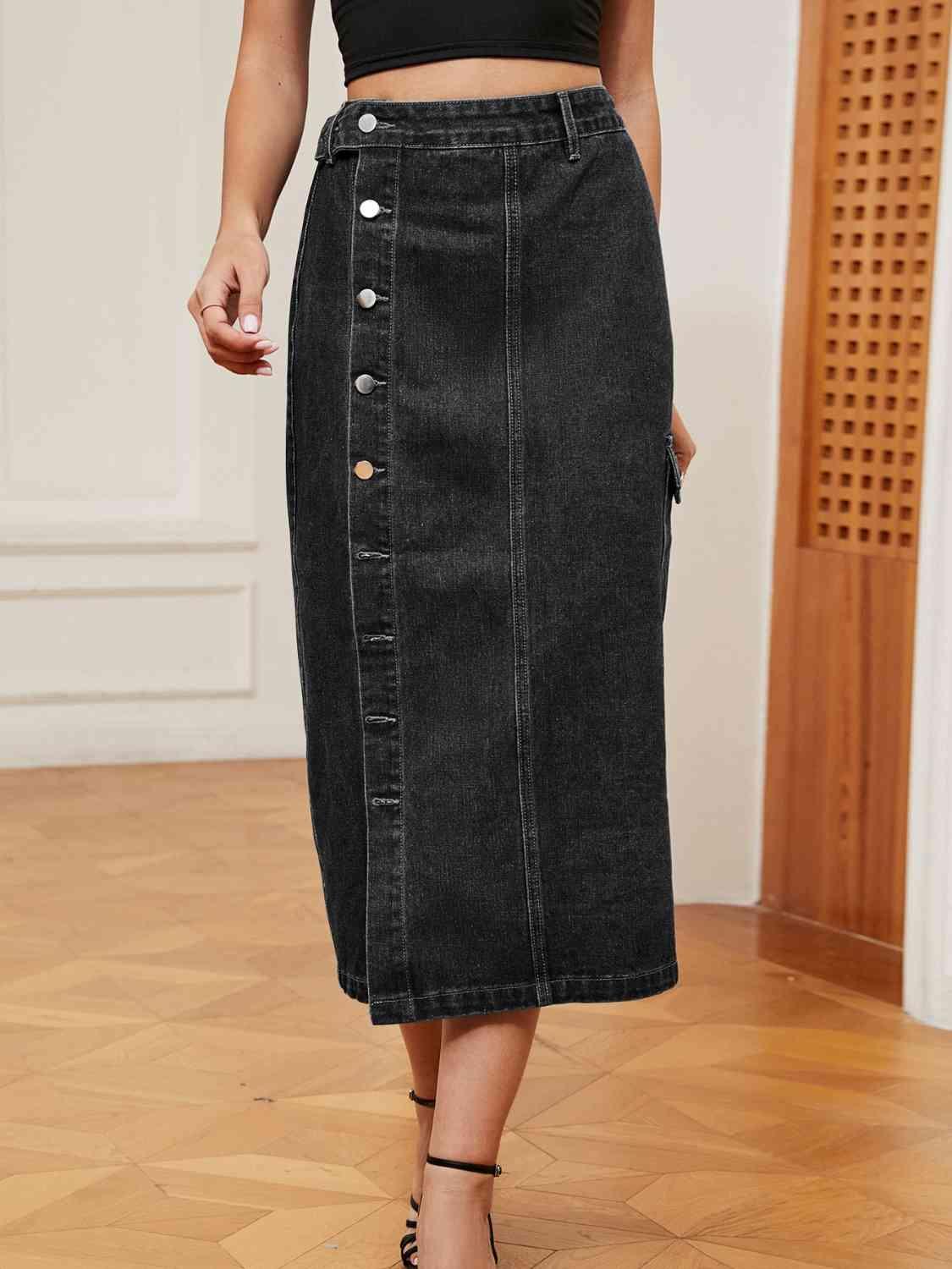 Button Down Denim Skirt - Immenzive