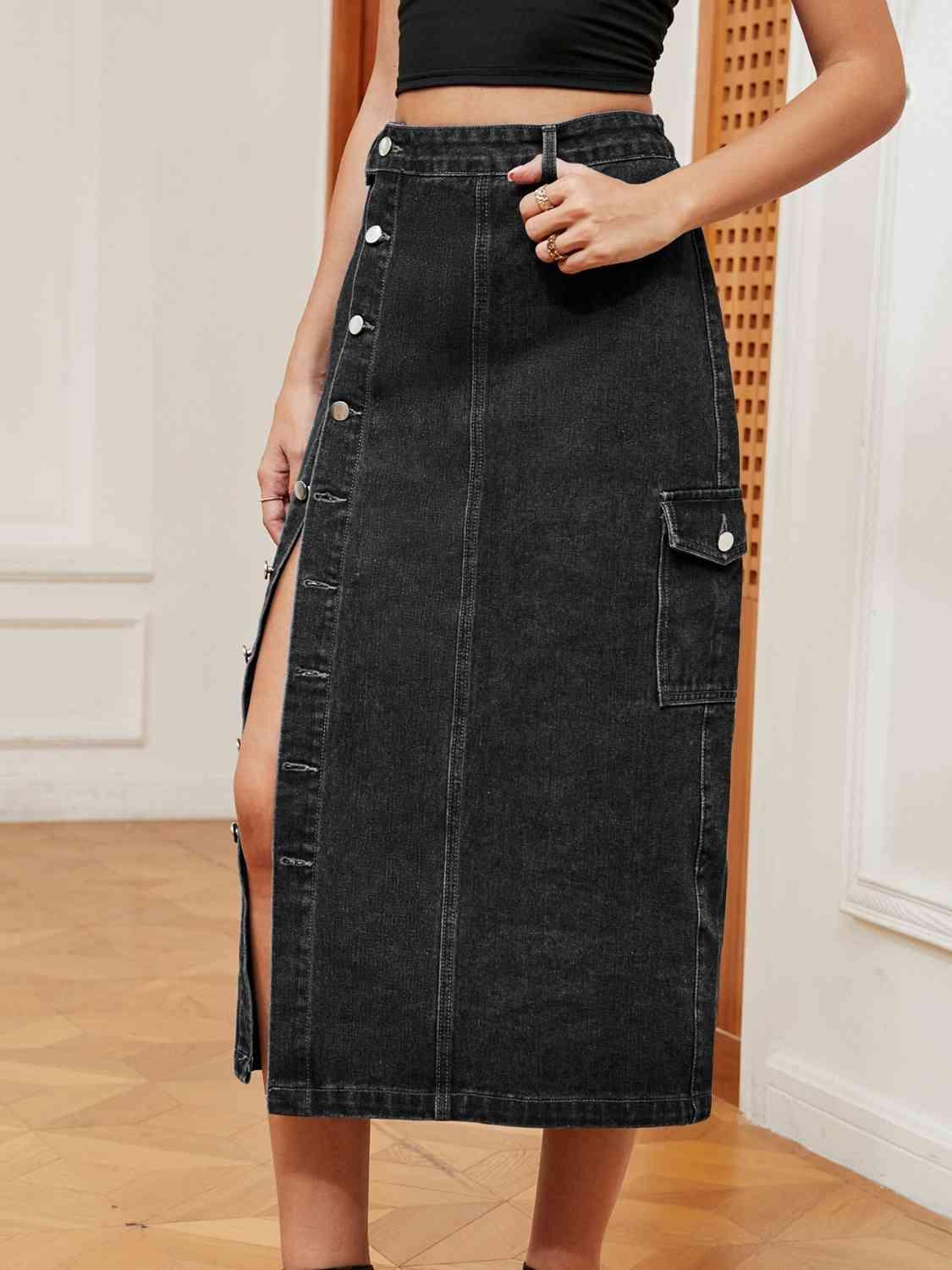 Button Down Denim Skirt - Immenzive