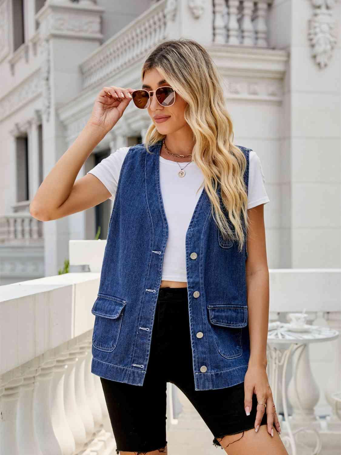 Button Down Denim Vest - Immenzive