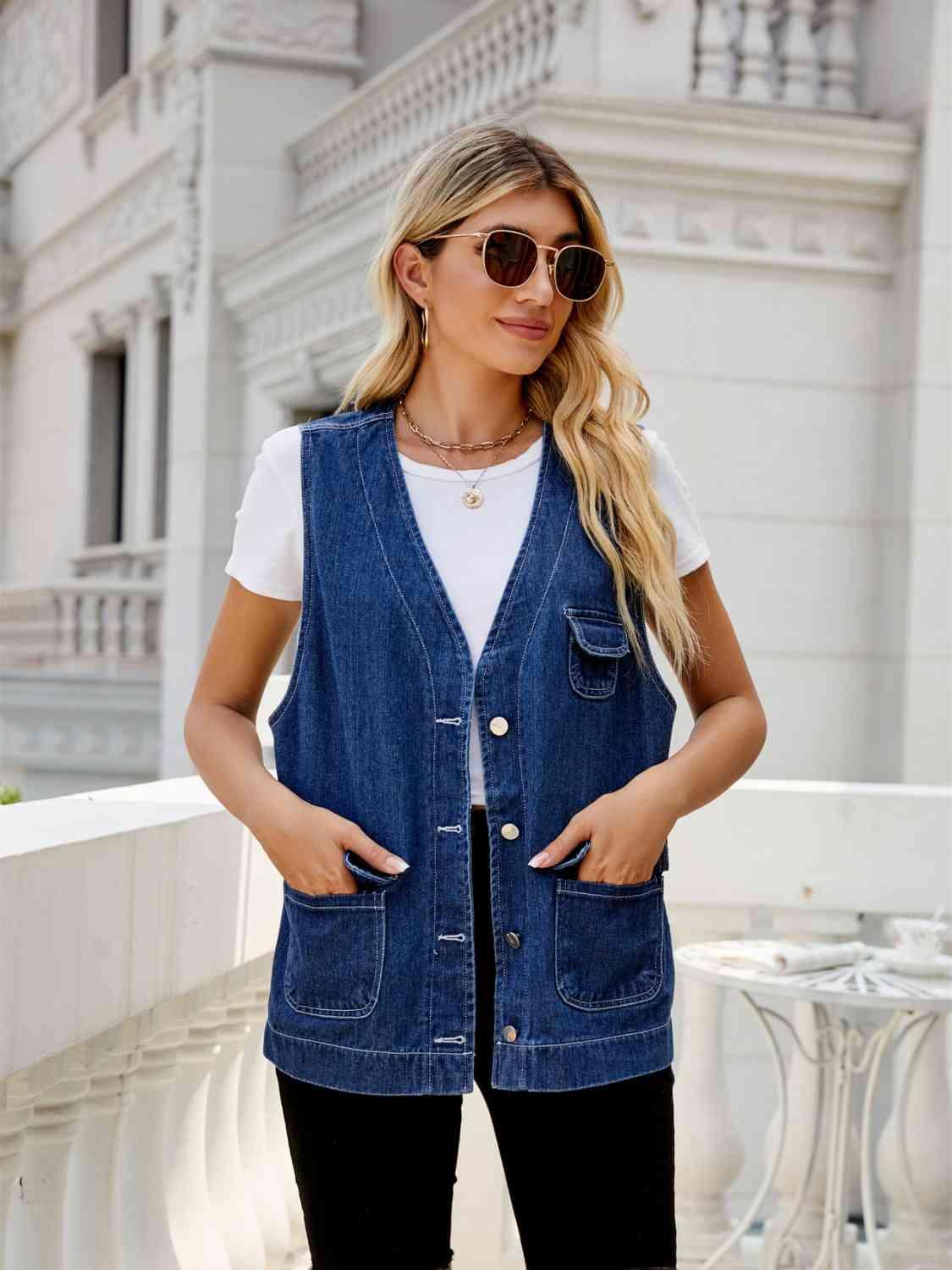 Button Down Denim Vest - Immenzive