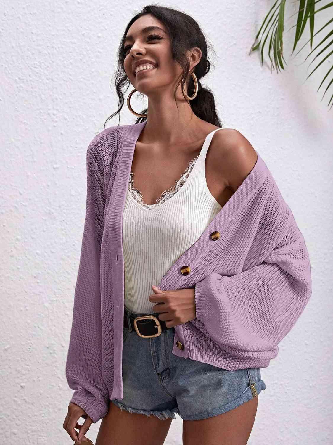 Button Down Dropped Shoulder Cardigan - Immenzive