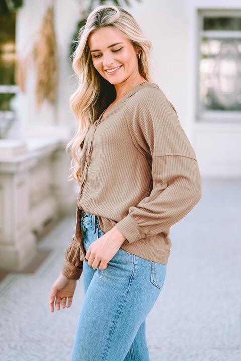Button Down V-Neck Waffle Knit Shirt - Immenzive