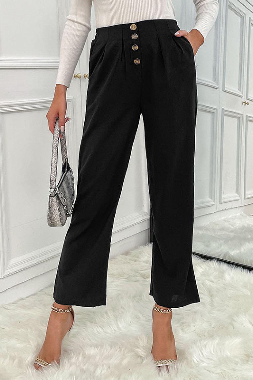 Button Fly Wide Leg Pants - Immenzive