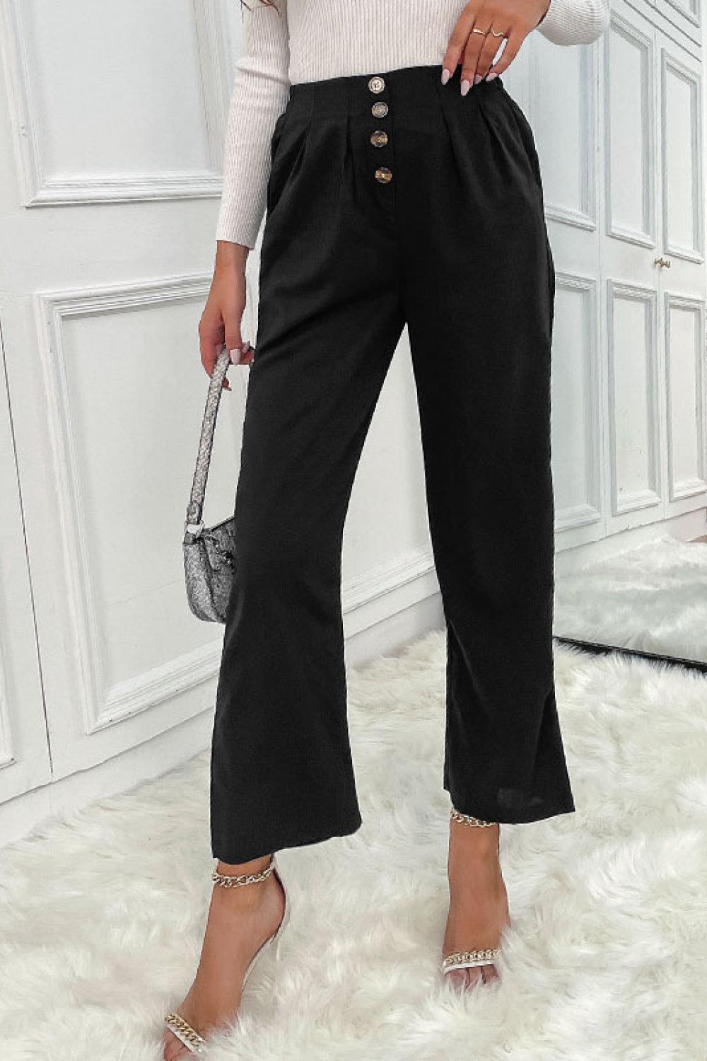 Button Fly Wide Leg Pants - Immenzive