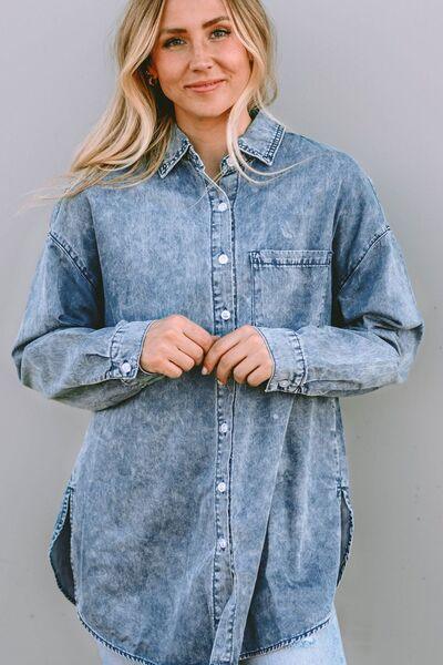 Button Up Dropped Shoulder Denim Top - Immenzive