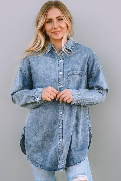 Button Up Dropped Shoulder Denim Top - Immenzive