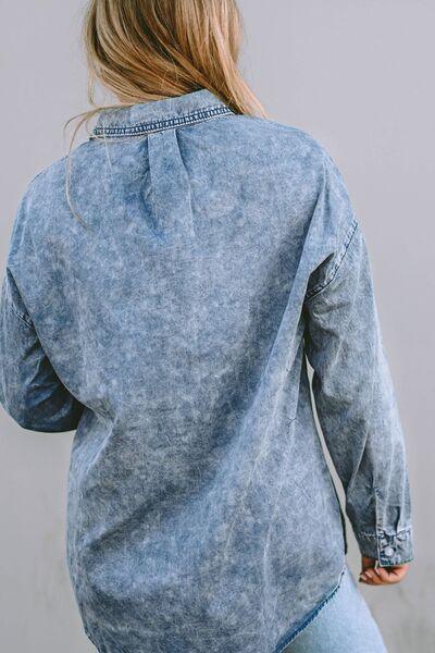 Button Up Dropped Shoulder Denim Top - Immenzive