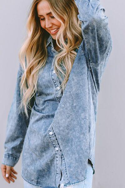 Button Up Dropped Shoulder Denim Top - Immenzive