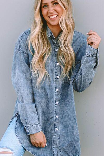 Button Up Dropped Shoulder Denim Top - Immenzive