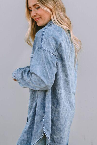 Button Up Dropped Shoulder Denim Top - Immenzive