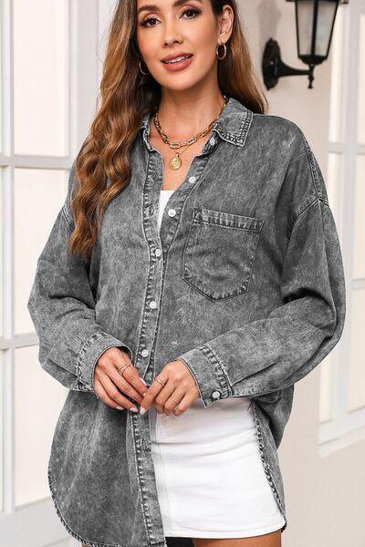 Button Up Dropped Shoulder Denim Top - Immenzive