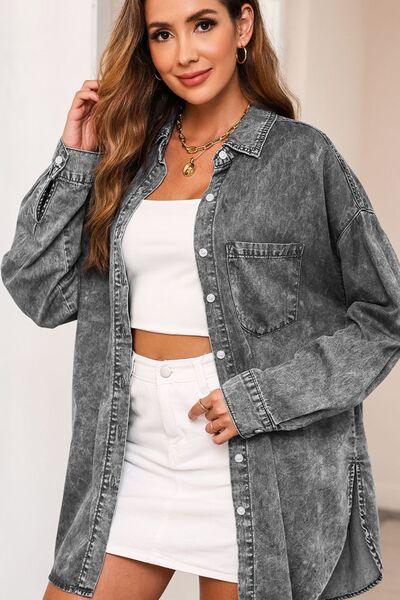 Button Up Dropped Shoulder Denim Top - Immenzive