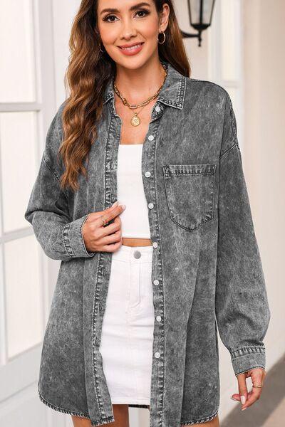 Button Up Dropped Shoulder Denim Top - Immenzive