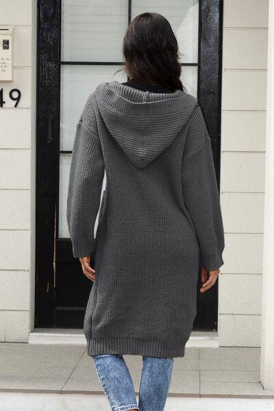 Button Up Long Sleeve Hooded Cardigan with Pockets - Immenzive