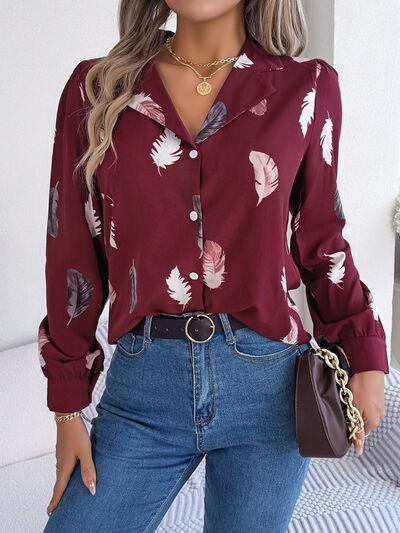 Button Up Printed Collared Neck Shirt - Immenzive