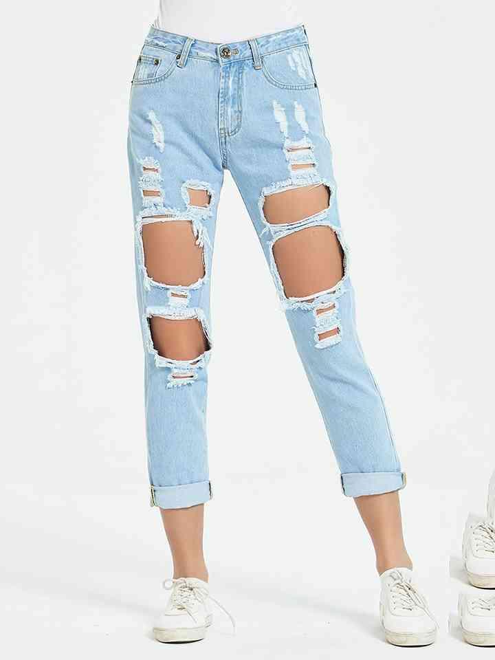 Buttoned Distressed Cropped Jeans - Immenzive